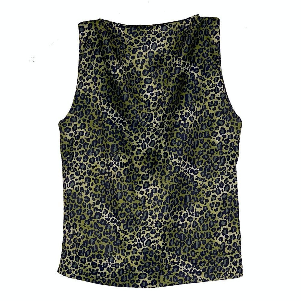 Vintage Leopard High Neck Sleeveless Top Green